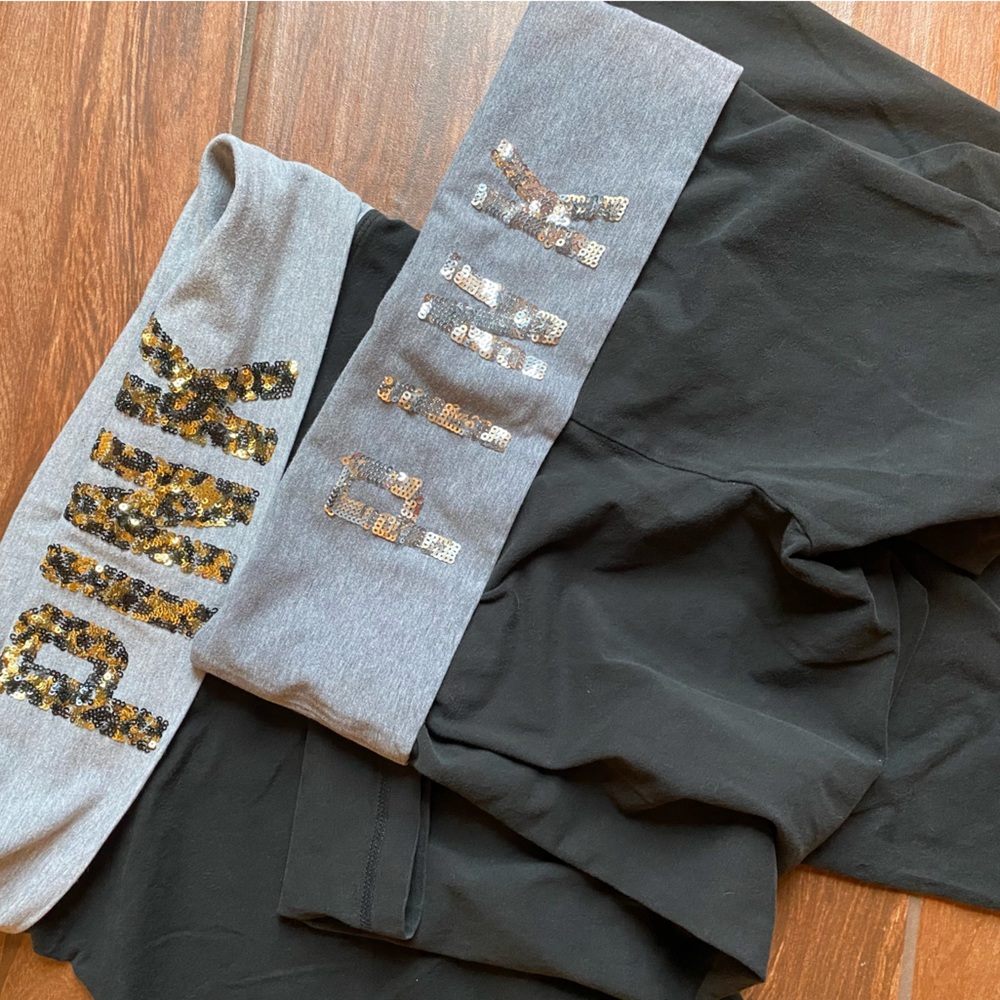 SET OF TWO - VS Pink Yoga Cropped Pants with Sequins
